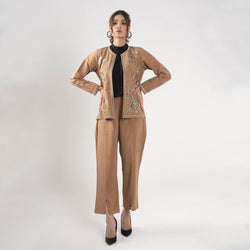 KHAKI EMBROIDERED TWO PIECE SUIT (SSP2401SU12)