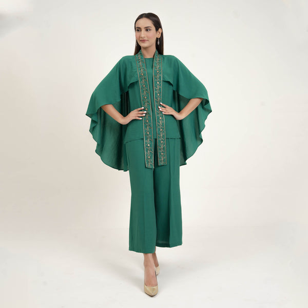 GREEN EMBROIDERED TWO PIECE SUIT (SE22306SU28)