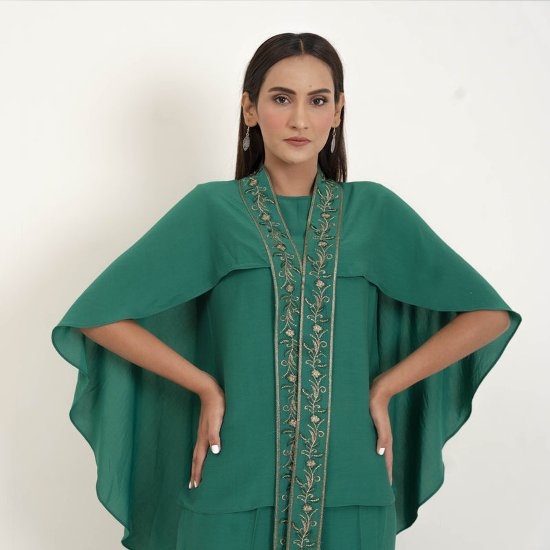 GREEN EMBROIDERED TWO PIECE SUIT (SE22306SU28)